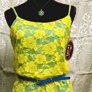 Yellow Lace Dress with blue lining